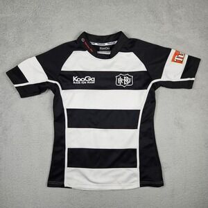 Kooga Rugby Jersey Hawkes Bay Black White Stripes Shirt (Size Large) Patch